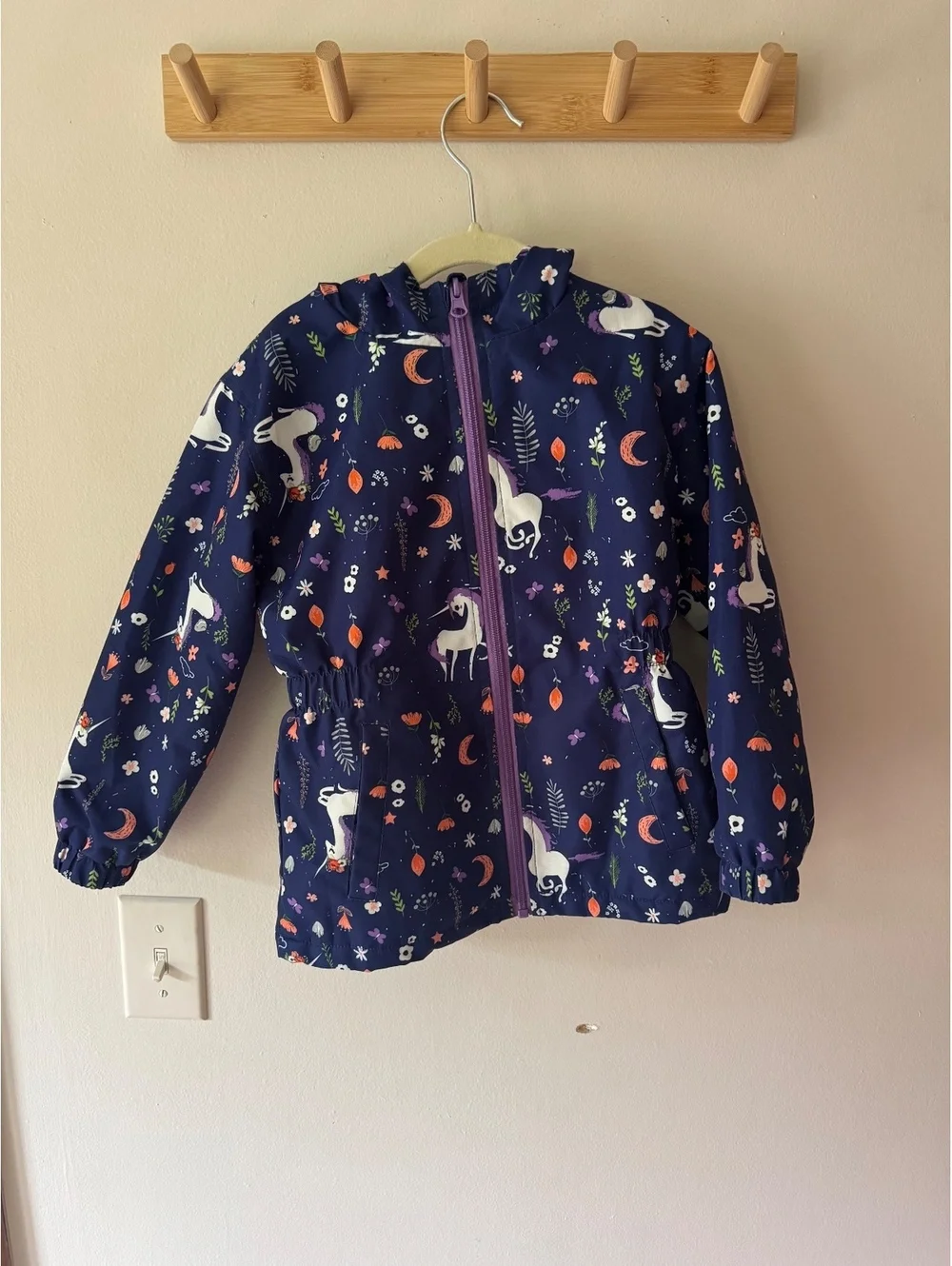 Navy/Purple Unicorn Raincoat Girls 110/56 Fleece Lined